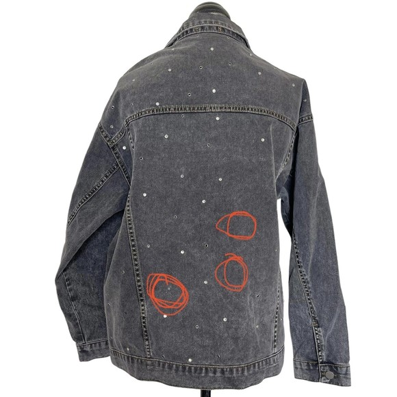 Boohoo Blue Womens Gray Jacket Denim Rhinestone Sequin Y2k 80's look Size 8 - Picture 11 of 15